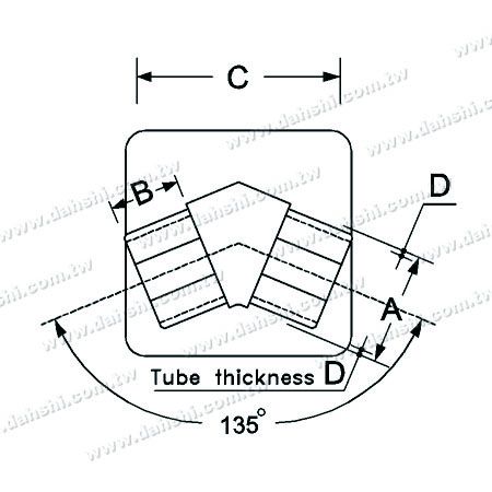 Kích thước: Kẹp ốc ẩn - Kẹp nối lan can hoặc trang trí nội thất ống vuông tay vịn 135°