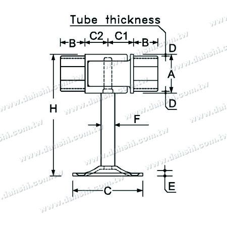 Dimensión: Soporte expuesto de tornillo - Barandilla de balcón o decoración interior, soporte de conexión de pasamanos de tubo cuadrado - Ángulo ajustable