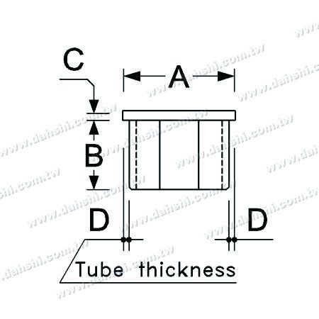 Dimension : Embout plat supérieur pour tube carré en acier inoxydable