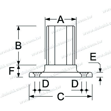 Dimensione: Base per corrimano in tubo quadrato in acciaio inossidabile - Inserimento interno