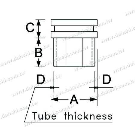 الأبعاد: غطاء نهاية أنبوب مربع من الفولاذ المقاوم للصدأ بالمخرج المسطح - طبقتين