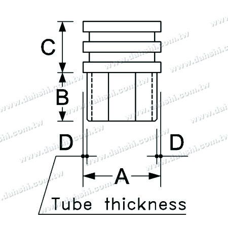 Dimensión: Tapón de extremo superior plano en forma de tubo cuadrado de acero inoxidable - 3 capas