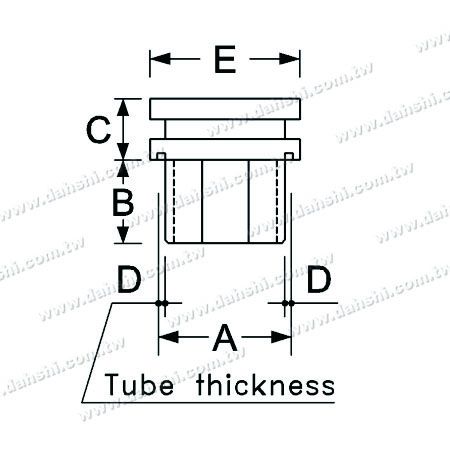 Dimensione: Tappo superiore piatto in acciaio inossidabile per tubo quadrato con uscita ampia - 2 strati