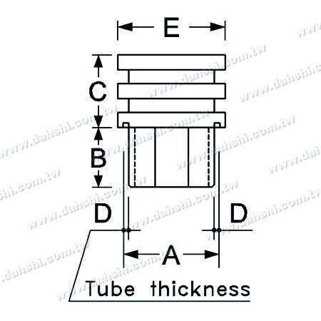 Dimensión: Tapón de extremo superior plano en forma de tubo cuadrado de acero inoxidable con salida ancha - 3 capas