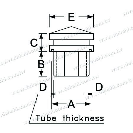 Kích thước: Nắp đầu ống vuông bằng thép không gỉ dạng chóp có lối ra rộng - 2 lớp