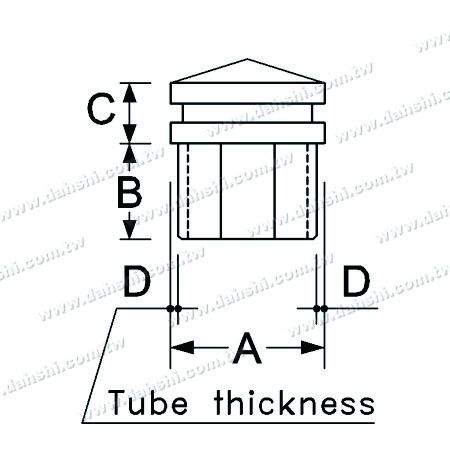 Dimension: Embout de finition en acier inoxydable pour tube carré - extrémité en pointe - 2 couches