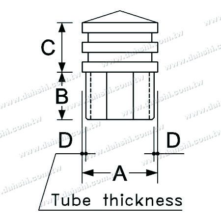 尺寸圖：不銹鋼方管尖型封口 - 3層