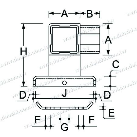 Abmessung: Edelstahl-Vierkantrohr Handlaufstütze Ecke - Schraube unsichtbar