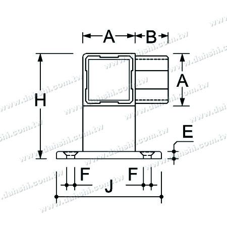 Dimension : Support d'angle pour main courante en tube carré en acier inoxydable - Vis exposée