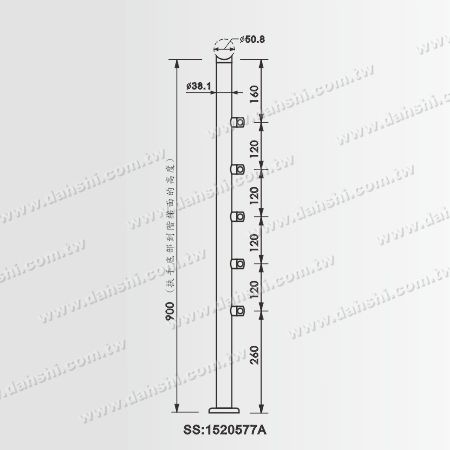 38.1立柱搭配50.8扶手尺寸圖 - SS:1520577A