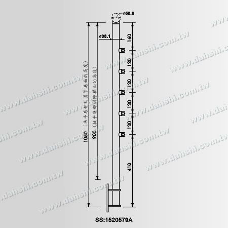 38.1立柱搭配50.8扶手尺寸图- SS:1520579A