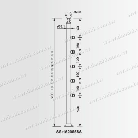 38.1立柱搭配50.8扶手尺寸图- SS:1520556A