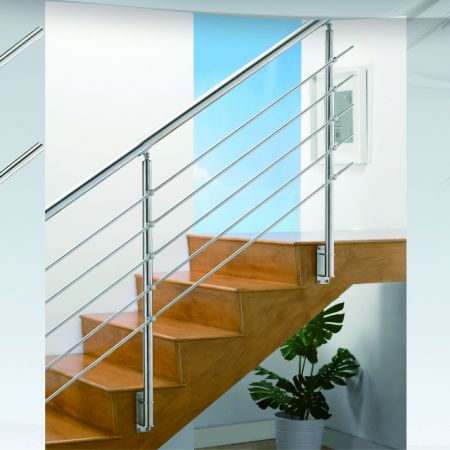 Stair Wall-Mounted Vertical Column - Stainless Steel Round Tube Wall-Mounted Column with Joint Accessories 38.1 Post with 50.8 Handrail Diagram - SS:2020579A