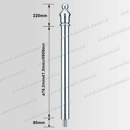 尺寸圖:3"圓管光面柱身+美術型柱頭