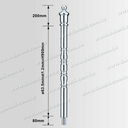 Dimension：Stainless Steel Round Post 2 1/2" Decorating Post Body with Crown Shape Top