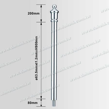 尺寸圖:2 1/2"圓管光面柱身+美術型柱頭
