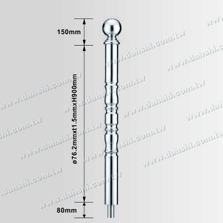 Dimensione: Post tondo in acciaio inossidabile da 3" con corpo decorativo e cima a sfera da 4 1/4"
