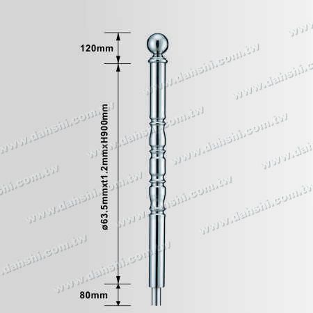 आयाम: स्टेनलेस स्टील गोल पोस्ट 2 1/2" डेकोरेटिंग पोस्ट बॉडी विथ 3 1/2" गेंद टॉप