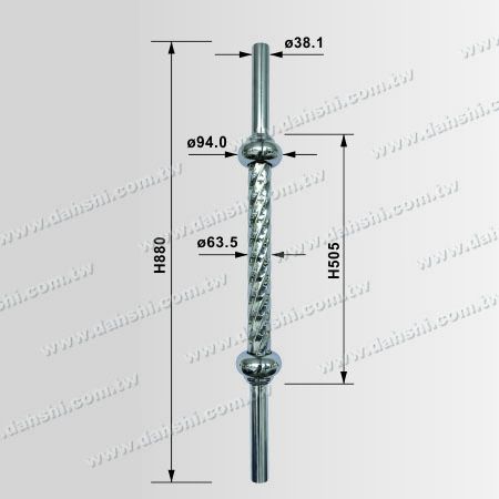 Dimension：Stainless Steel Spiral Shape Balustrade Posts - Tubular