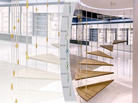Installation von Edelstahlzubehör als Kunst - Installation der Edelstahlarmaturen-Treppen im Ausstellungsraum