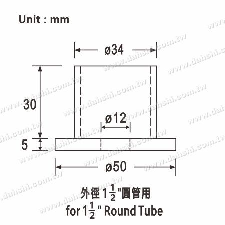 الأبعاد: لقاعدة أنبوب الفولاذ المقاوم للصدأ بقطر 1 1/2 بوصة - النوع الاقتصادي