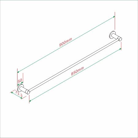 Dimension Drawing of Single Crossbar Stainless Steel Towel Rack