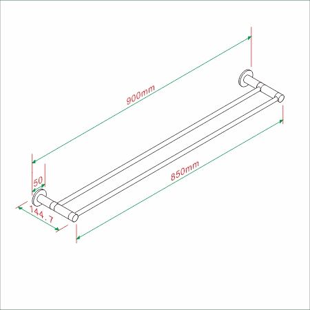 Dimensions of two crossbar extended stainless steel towel racks