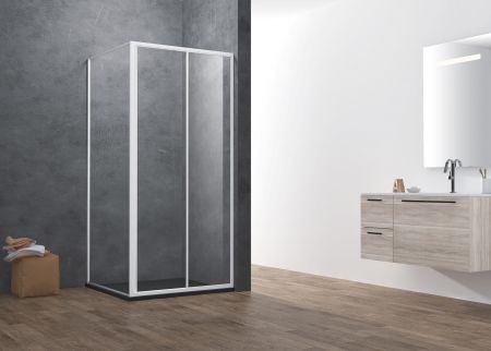 Atman promotional two sliding shower doors with 4mm one door sliding
magetinc profile handle and white painting finish - A1404S. 4MM-FULL-FRAMED (A1404S)