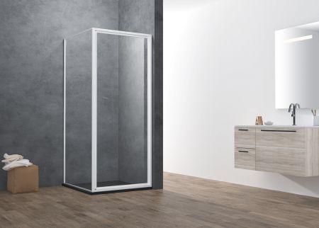 Atman promotional  pivot shower door with 4mm one door opening inwards and outwards
magetinc profile handle and white painting finish - A1406S. 4MM-FULL-FRAMED (A1406S)