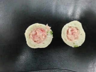 Fish meat ball with minced meat inside.