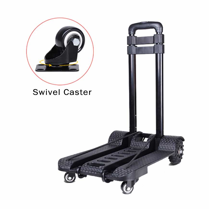 Chariot à bagages à roulettes pivotantes à poignée à 3 niveaux (charge de  50 kg) - Valise pliante portable de 110 lb avec roues pivotantes à 360° et  cordon élastique