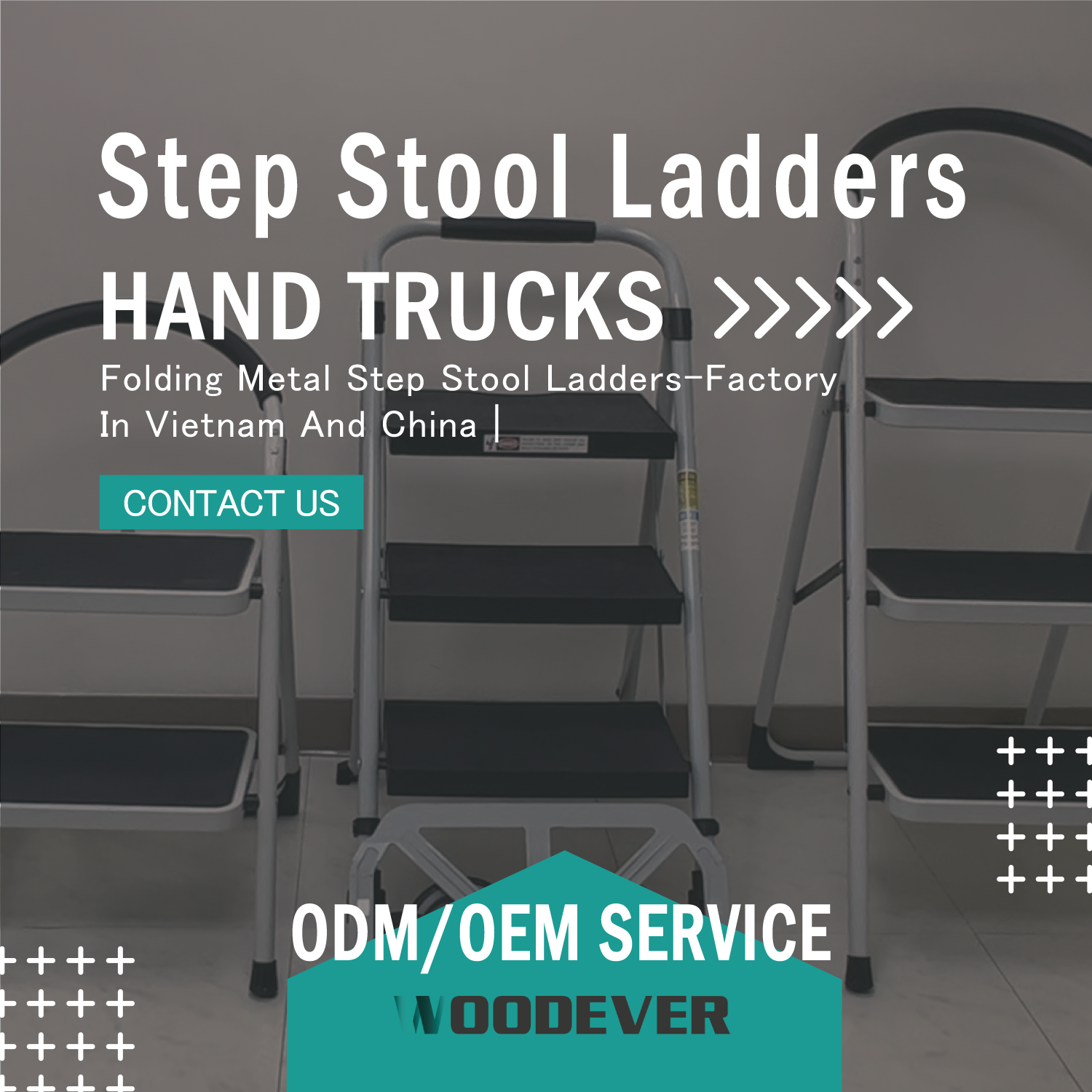 Light-weight and heavy-duty folding step stool ladders for kitchen, household, or commercial use.