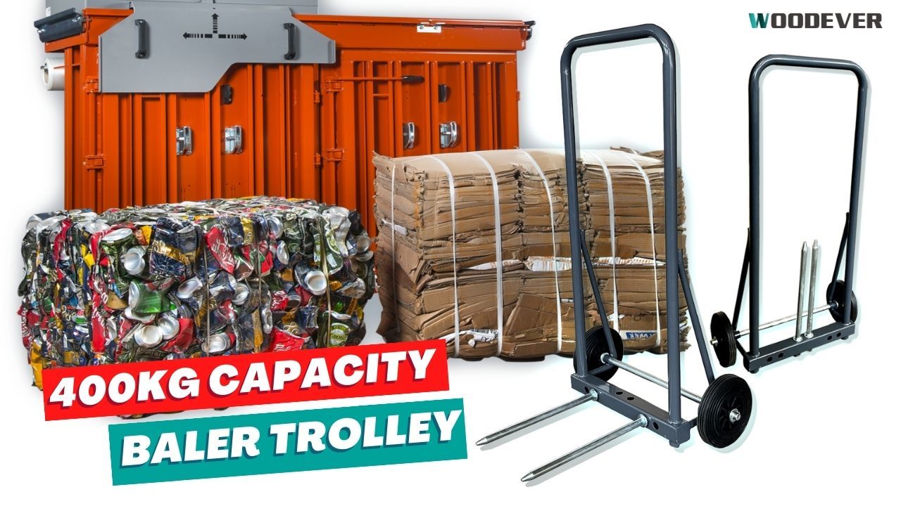 Engineer-to-order trolley for medium ballers and compactors dealing with plastics, cans, cardboard, and papers.