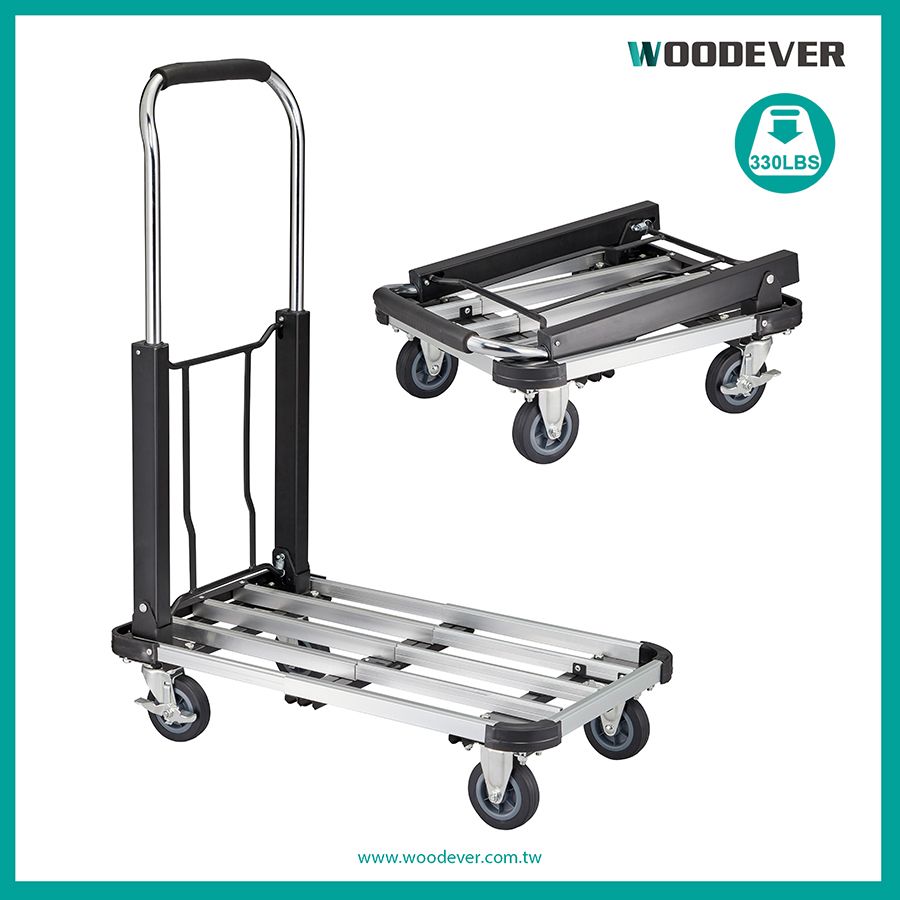 Factory Price Aluminum Extendable Flatbed Rolling Cart With Telescopic  Handle (Loading 150 kg) - 330 lbs Capacity Portable Folding Handy Mover  With 4 Corners Bumper and Brake Wheels