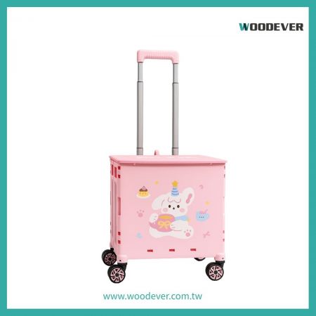 四輪萬向摺疊購物車，全地形使用，滑動順暢不卡頓，並附上安全煞車系統功能。