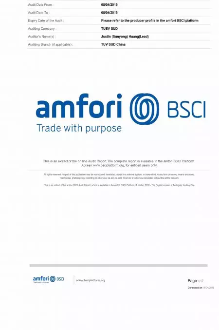 Certyfikat BSCI - Inicjatywa Społecznej Zgodności Biznesowej