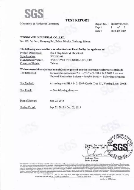 2015 2-in-1-Trittleiterwagen SGS-Testbericht