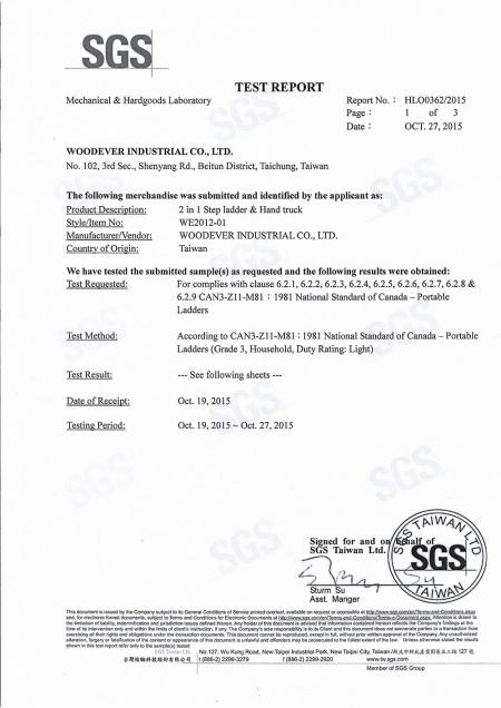 2015 2-in-1-Trittleiterwagen SGS-Testbericht