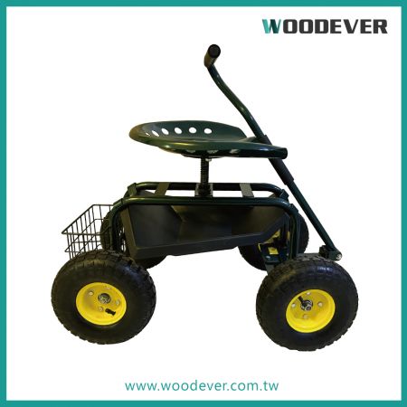 Steering rod with handle in the front of the cart for easy pulling, the handle can be customized according to the requirements, equipped with 10-inch pneumatic rubber tires, it is ideal for use on all types of terrain.