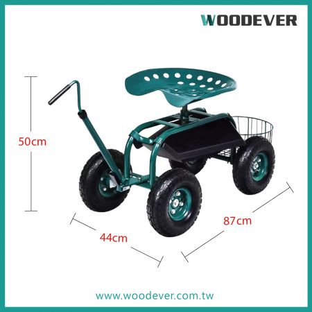 Tool trays and metal mesh baskets under the seat and at the back provide plenty of storage space. WOODEVER Vietnam Garden Trolley Factory provides one-stop service for all kinds of garden trolleys.