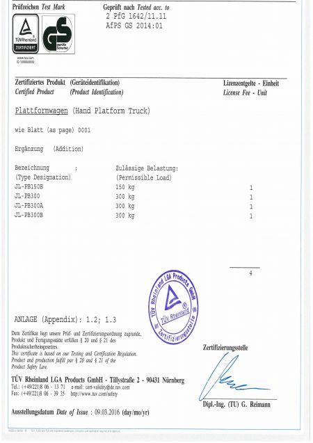 300 KG Kapazität Plattform-Handwagen GS-Testbericht