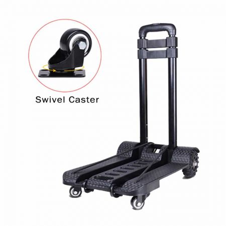 Troli bagasi dengan pegangan 3 peringkat dan roda pemusing (Muatan 50 kg) - Troli kecil yang padat mudah dibawa semasa melancong.