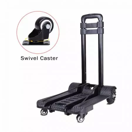 Troli bagasi dengan pegangan 3 tahap dan roda pemutaran (Muatan 50 kg) - Troli kecil yang padat mudah dibawa ketika melancong.