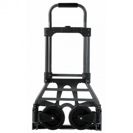 Folded hand truck fits in limited space simply.