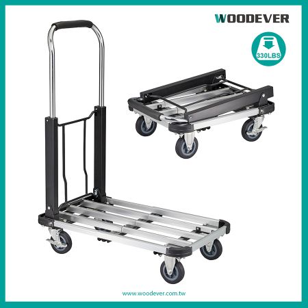Factory Price Aluminum Extendable Flatbed Rolling Cart With Telescopic Handle (Loading 150 kg) - 150kg household aluminum folding hand truck with extendable bed frame and telescopic handle TUV GS approved