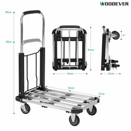 Aluminum folding portable platform cart is made from solid aluminum alloy.