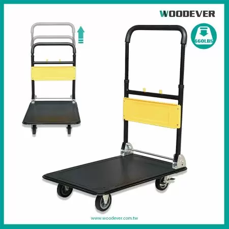 Wholesale Price Collapsible Rolling Flatbed Cart With Telescopic Handle (Loading 150 kg) - 150kg equal to 330lbs loading capacity foldable flatbed cart with an extendable handle and 360 casters