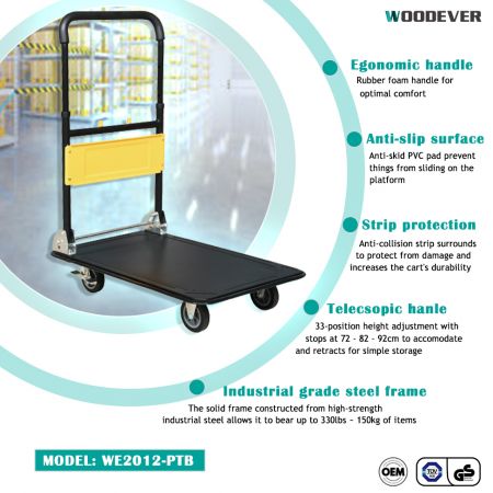 O cabo telescópico oferece um ajuste de altura com 33 posições, com paradas em 72 - 82 - 92cm.