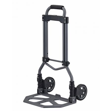 Steel hand truck is easy portable and stored.