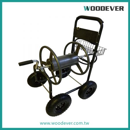 Carro portátil de metal para carrete de manguera Carro de herramientas de jardín con neumáticos de goma todo terreno de servicio pesado para suministro al por mayor a granjas y patios